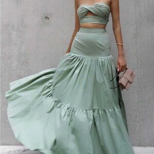 Elegant Green Maxi Skirt Set